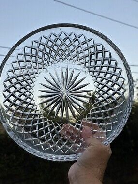 Vintage Ceska Czech Lead Crystal Round Serving Platter Plate 11" Signed